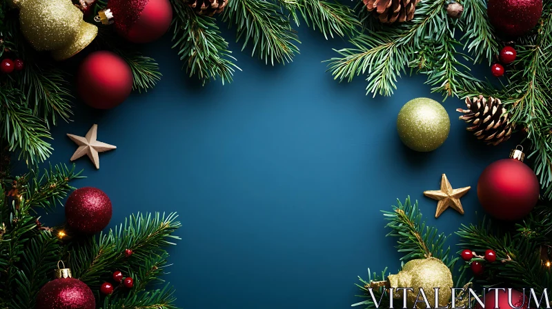 Holiday Decor with Evergreen Branches and Baubles AI Image