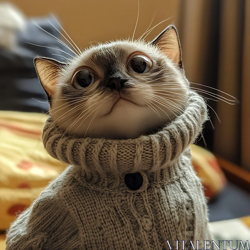 Cute Kitty in Warm Knitted Attire AI Image