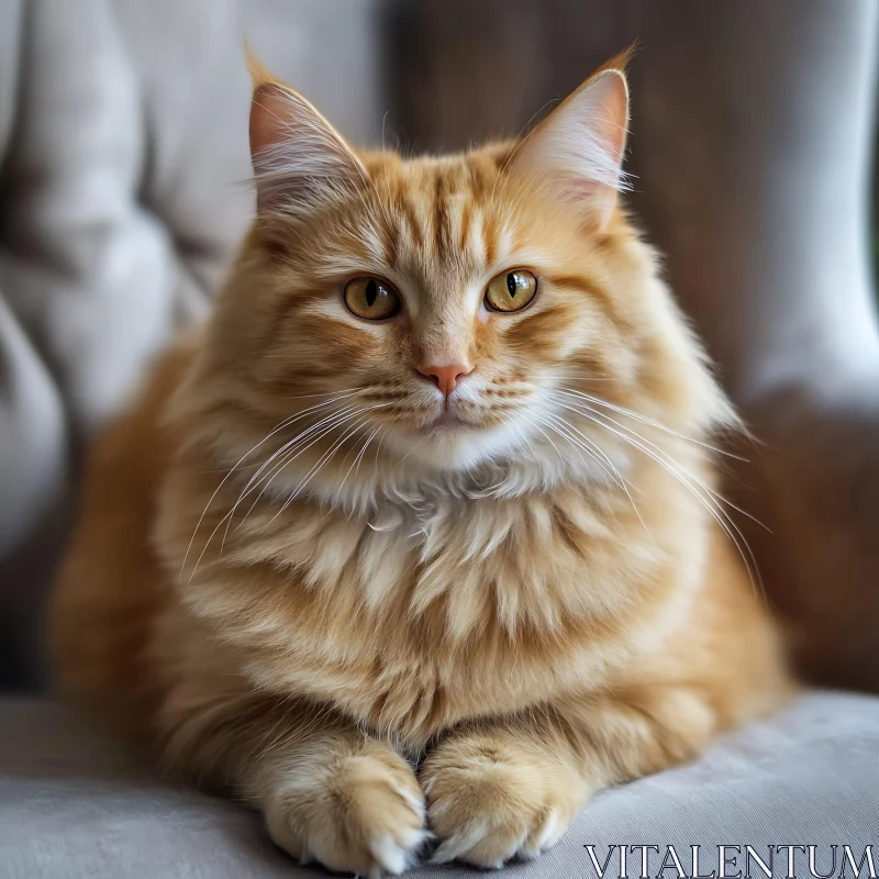 Ginger Cat with Fluffy Coat and Amber Eyes AI Image