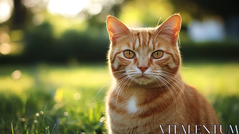 Ginger Cat with Yellow Eyes in Nature AI Image