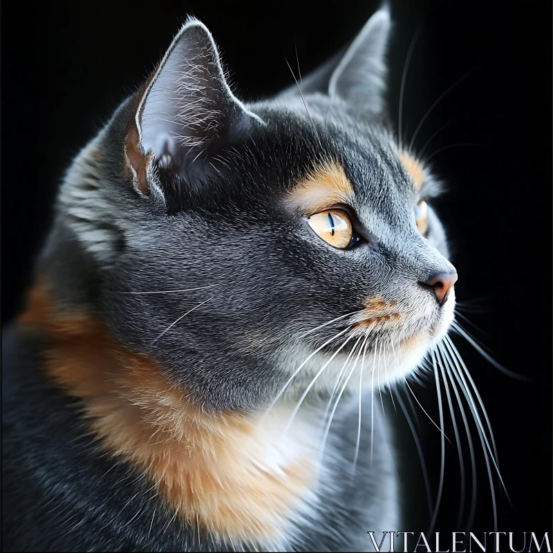 Cat Close-Up: Yellow Eyes and Colorful Fur AI Image