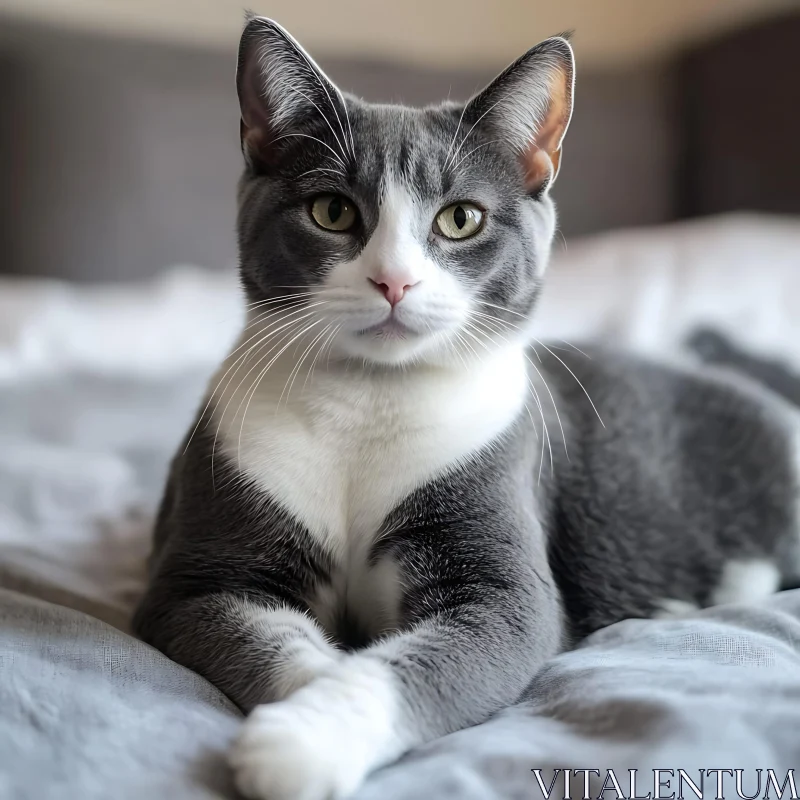 Calm Grey and White Cat in a Serene Setting AI Image