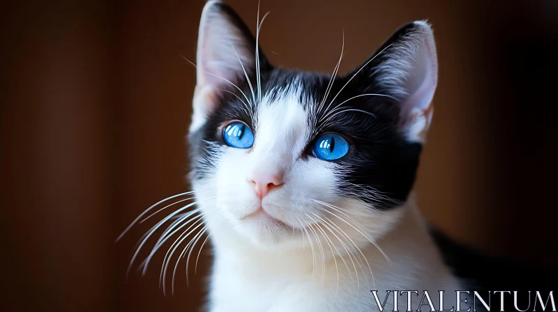 Striking Blue-Eyed Black and White Cat Portrait AI Image