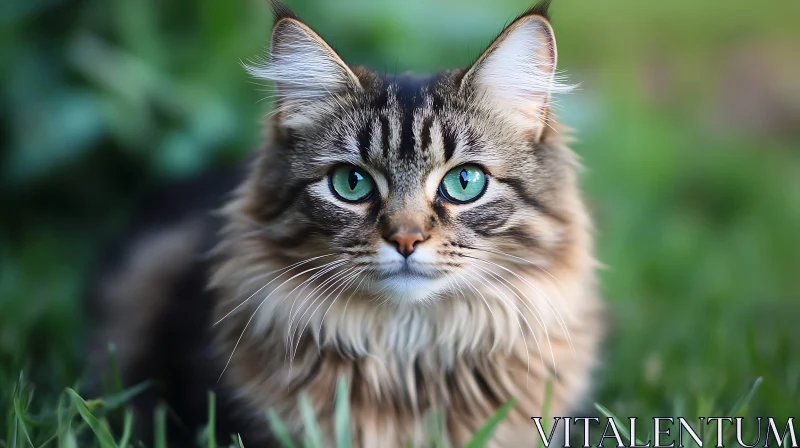 Majestic Long-Haired Cat with Green Eyes AI Image