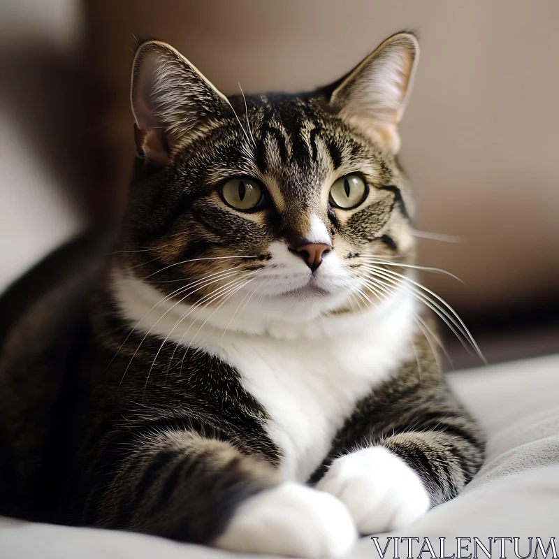 Detailed Portrait of a Tabby Cat with Green Eyes AI Image