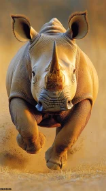 Charging Rhinoceros in Golden Light