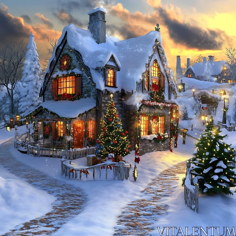 Festive Winter Wonderland Village AI Image