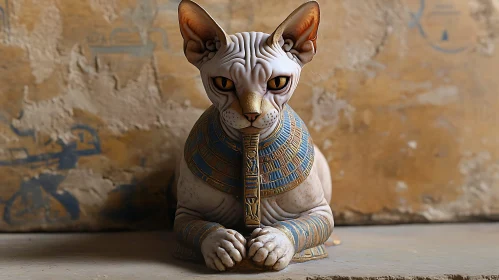 Detailed Sphinx Cat with Egyptian Jewelry