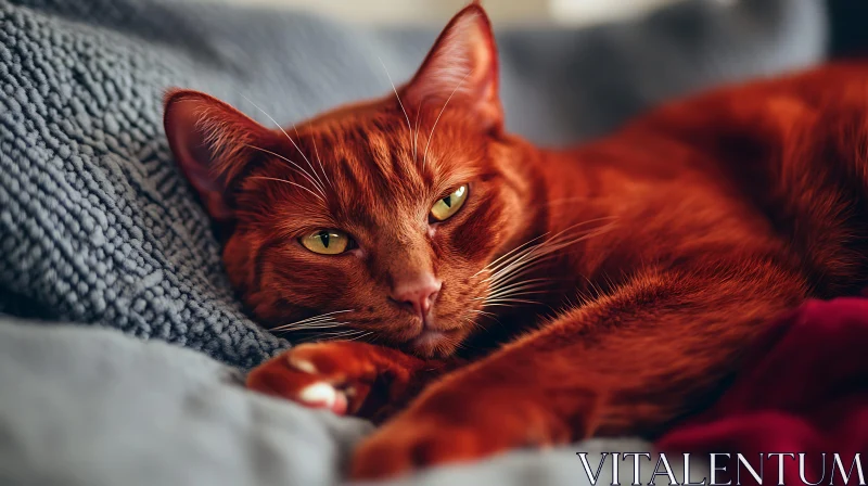 Ginger Cat Resting Comfortably AI Image