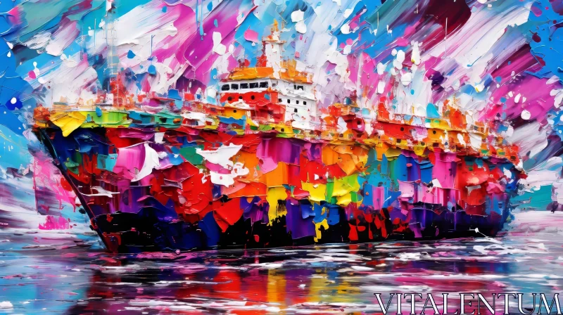 Abstract Ship at Sea Painting AI Image