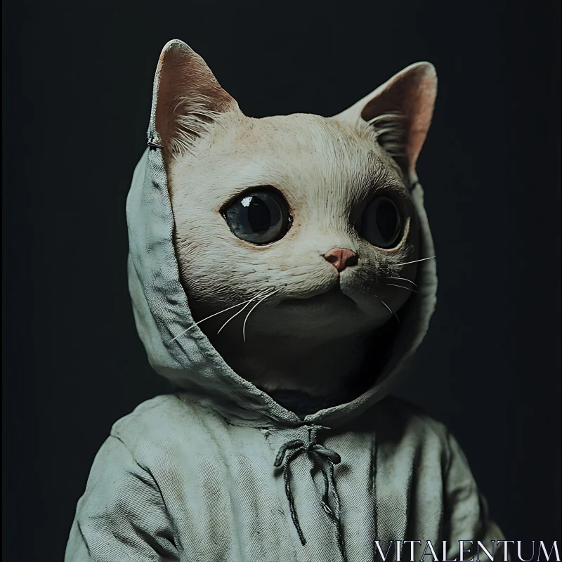 Expressive White Cat in a Hoodie AI Image