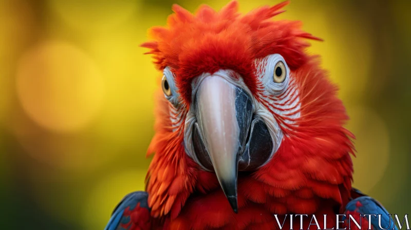Close-Up Portrait of a Red Parrot: Wildlife Photography AI Image