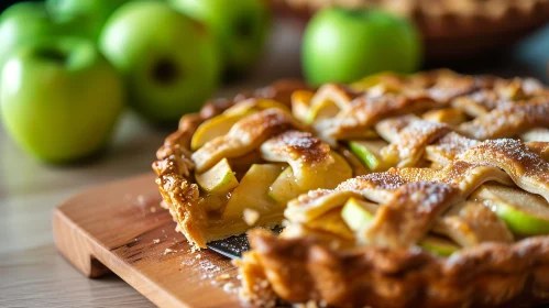 Delicious Homemade Apple Pie on Wooden Cutting Board