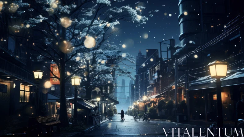 Enchanting Night Cityscape with Anime Atmosphere AI Image