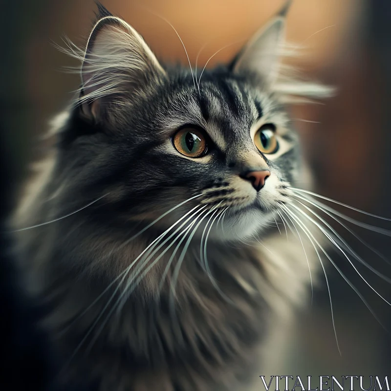 Fluffy Cat with Striking Green Eyes and Long Whiskers AI Image