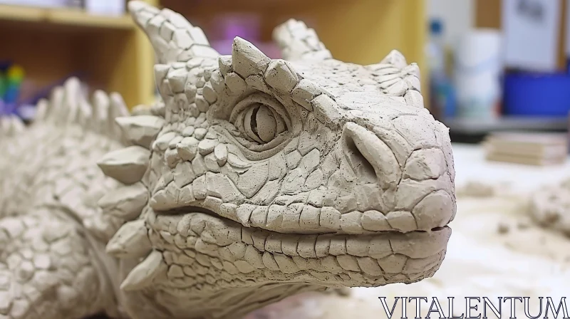 Intricate Clay Dragon Sculpture - Detailed Fantasy Art AI Image