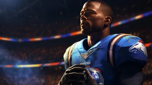 Professional Football Player Portrait in Blue and Orange Jersey
