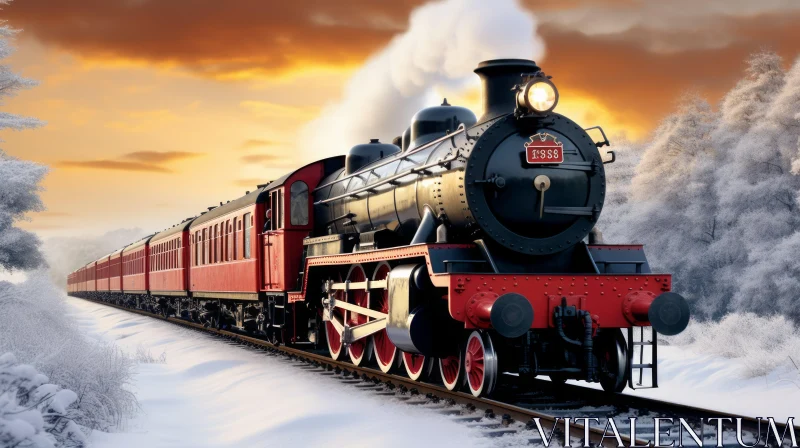 Realistic Steam Train Ride in Winter | Hyper-Detailed Rendering AI Image