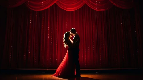 Romantic Silhouettes Dancing in Red Curtain - Love and Romance