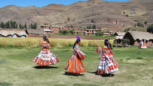 Traditional Peruvian Women Dancing in Colorful Dresses