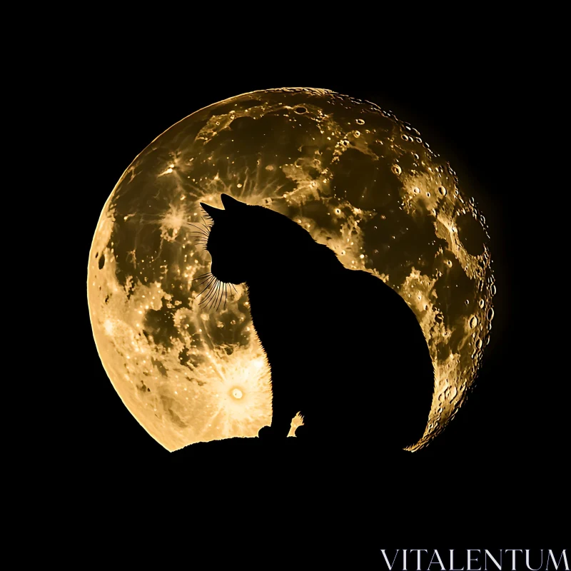 Cat Silhouette with Moon Background AI Image