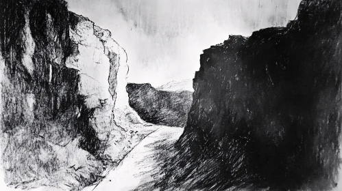 Black and White Cliffside Path Illustration