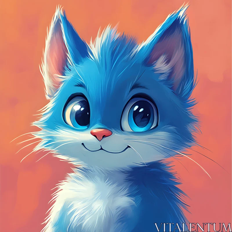 Cute Cartoon Blue Kitten with Big Eyes AI Image