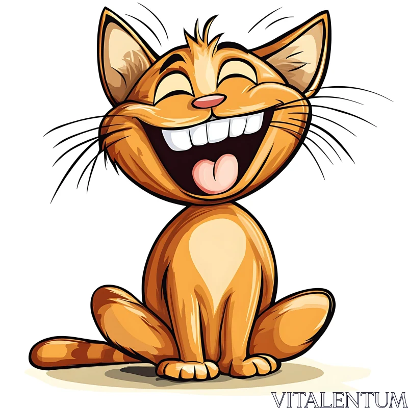 Happy Orange Cat Cartoon with Big Smile AI Image