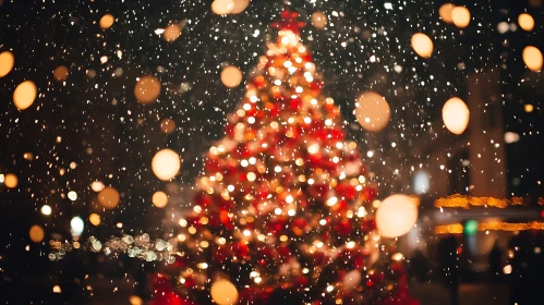 Christmas Tree with Lights and Snow