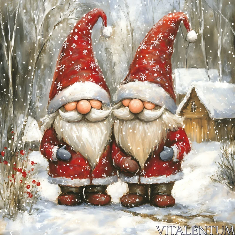 Whimsical Christmas Gnomes in Snow AI Image