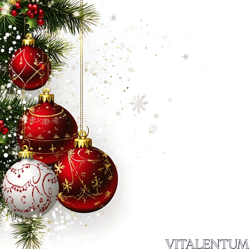 Christmas Decorations with Red and White Ornaments AI Image