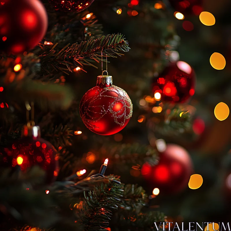 Festive Red and Gold Christmas Tree Decorations AI Image