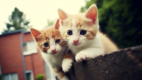 Adorable Ginger and White Kittens on Stone Wall