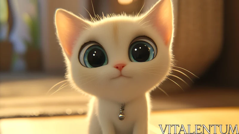 Charming Kitten with Blue Eyes and Bell Collar AI Image