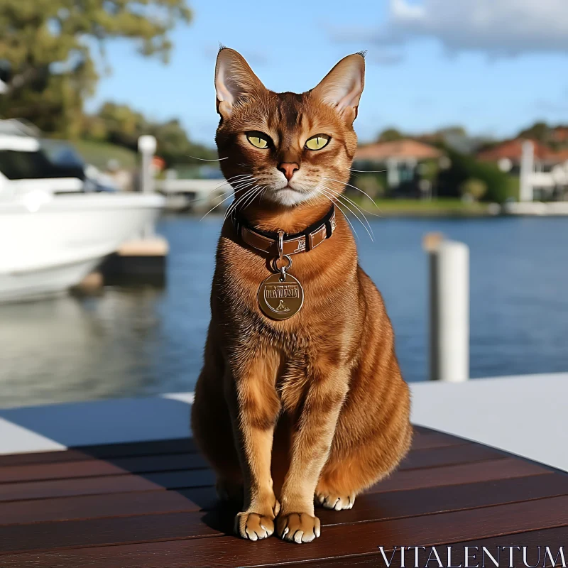 Regal Brown Cat with Collar by Waterfront AI Image