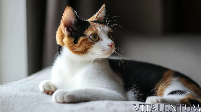 Calico Cat in a Relaxed Posture AI Image