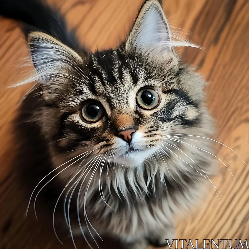 Curious Kitten with Fluffy Fur and Big Eyes AI Image