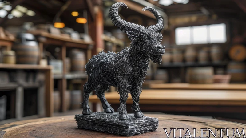 AI ART Metal Goat 3D Rendering on Wooden Stump | Realistic Artwork