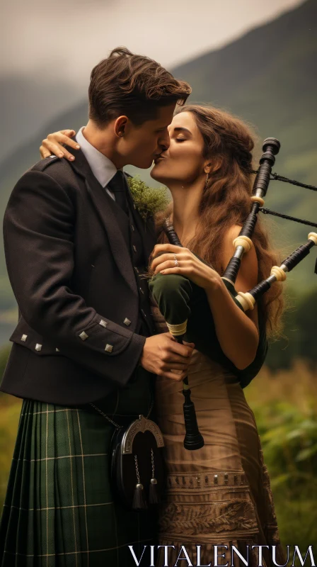 Scottish Grace: A Couple's Intimate Moment in the Mountains AI Image