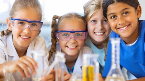 Smilecore Laboratory: Kids Holding Lab Tests in Colorful Composition