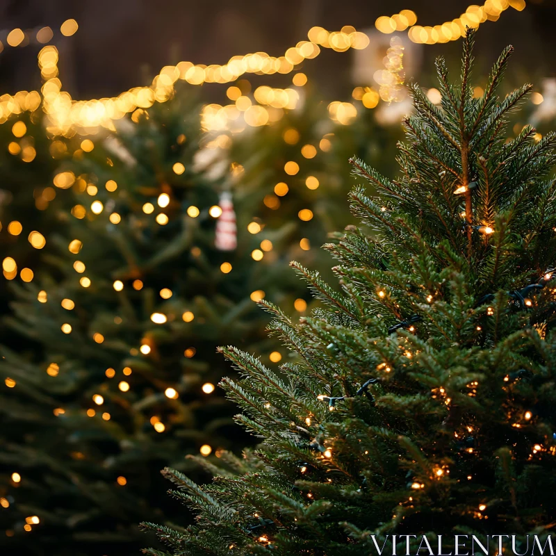 Festive Christmas Trees with Glowing Lights AI Image