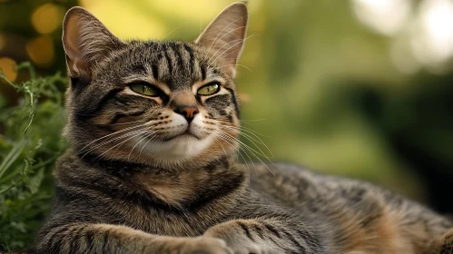 Serene Tabby Cat in Outdoor Setting