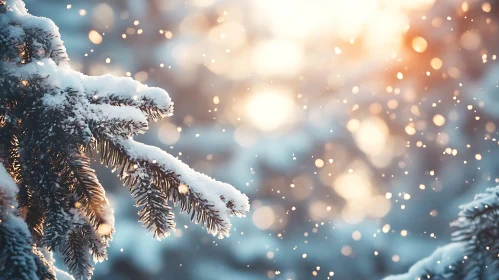 Snow-Covered Tree Branches in Winter Sunlight