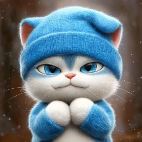 Cute Winter Cat with Blue Knitwear