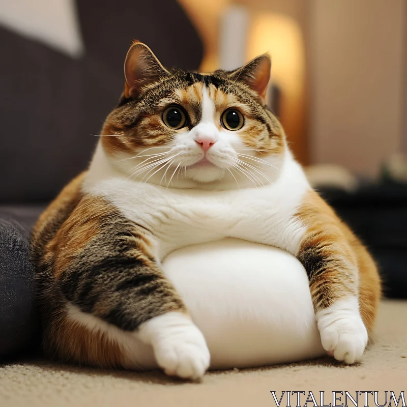 Adorable Round-Eyed Cat Relaxing at Home AI Image