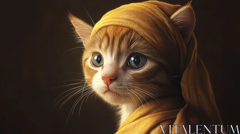 Kitten Wearing Yellow Scarf Portrait AI Image