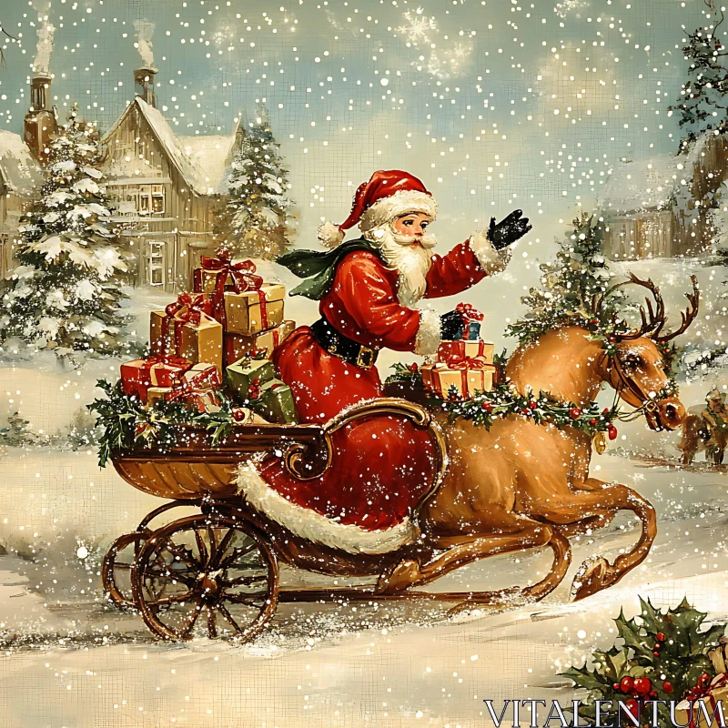 Santa Claus in Snowy Sleigh Ride AI Image