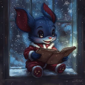 Charming Blue Character Enjoying a Winter Read