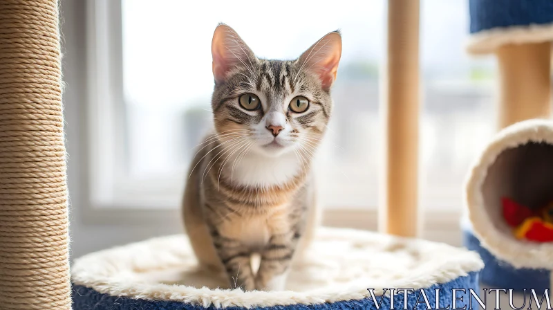 Cute Tabby Cat Relaxing on a Cat Tree AI Image