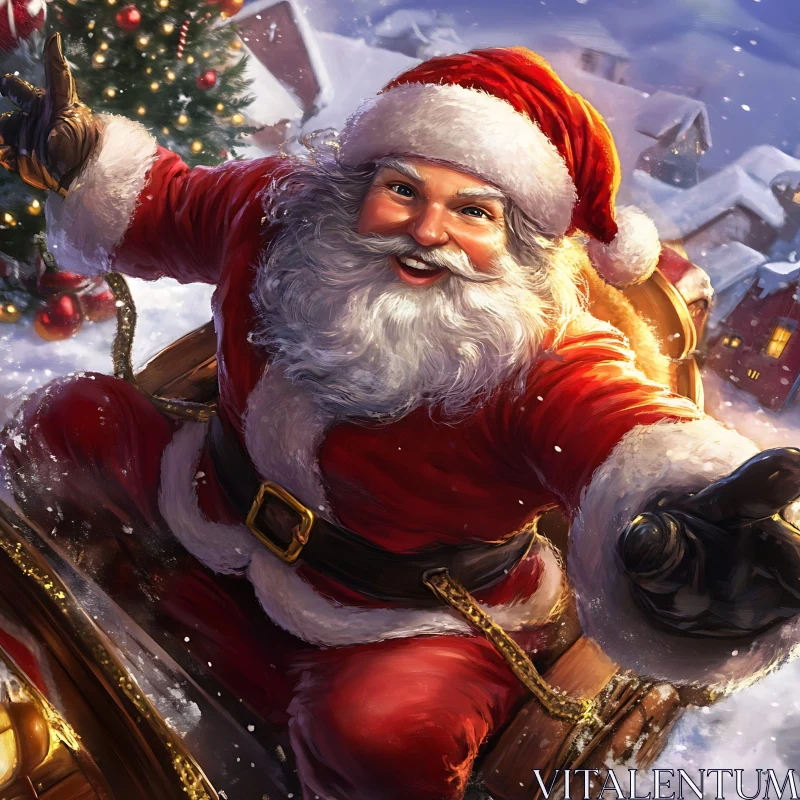 Santa Claus Riding Sleigh During Christmas AI Image